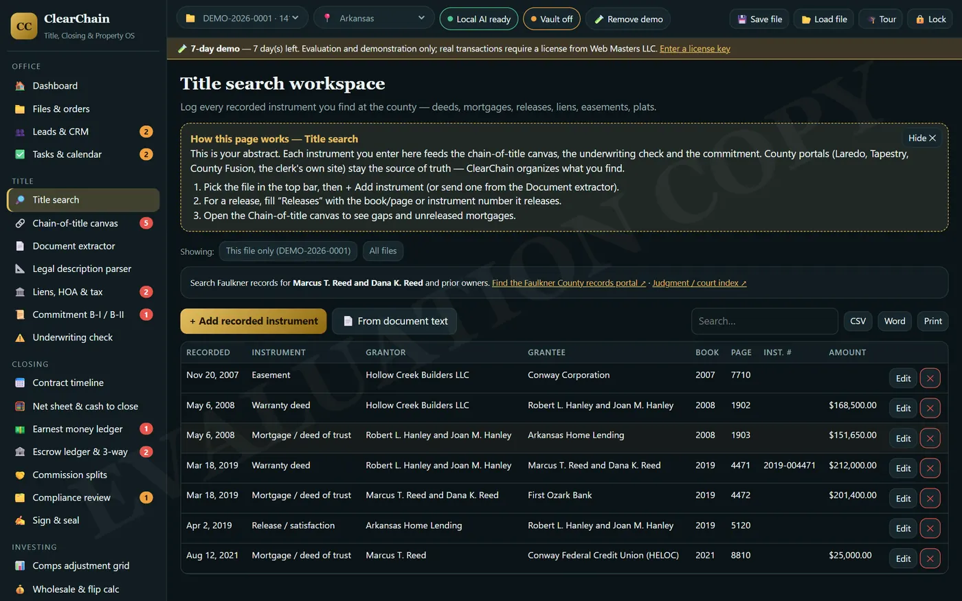 Title search workspace