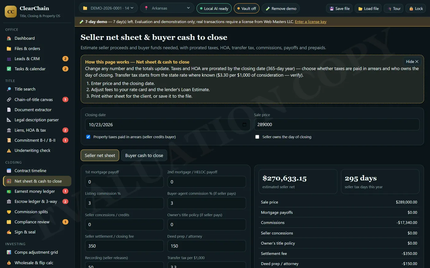 Seller net sheet & buyer cash to close