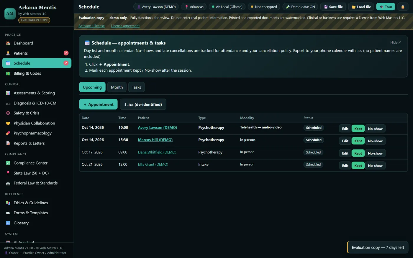 Arkana Mentis: Schedule