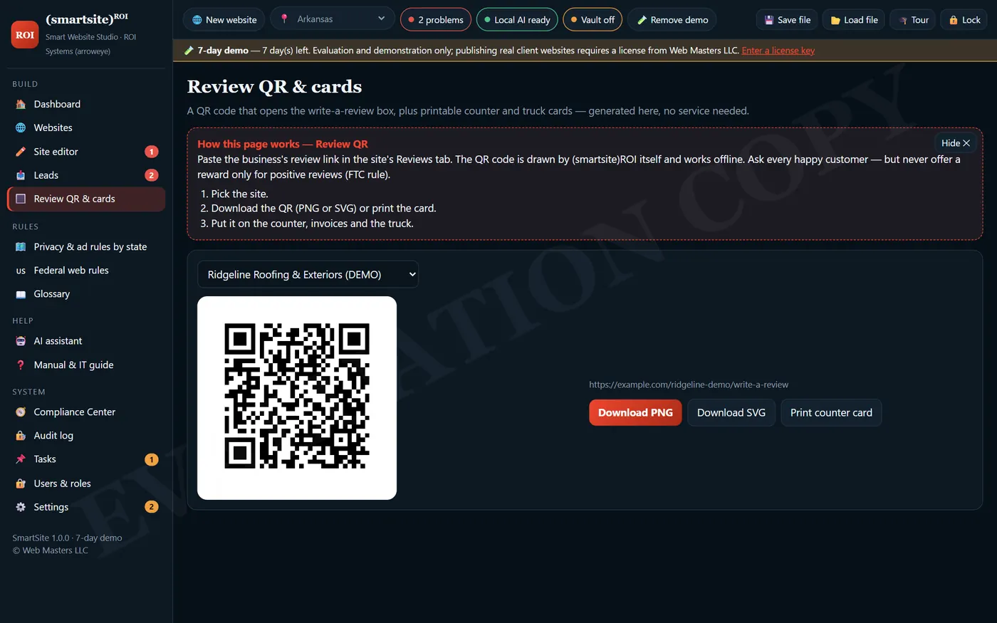 SmartSite Studio: Review QR & cards